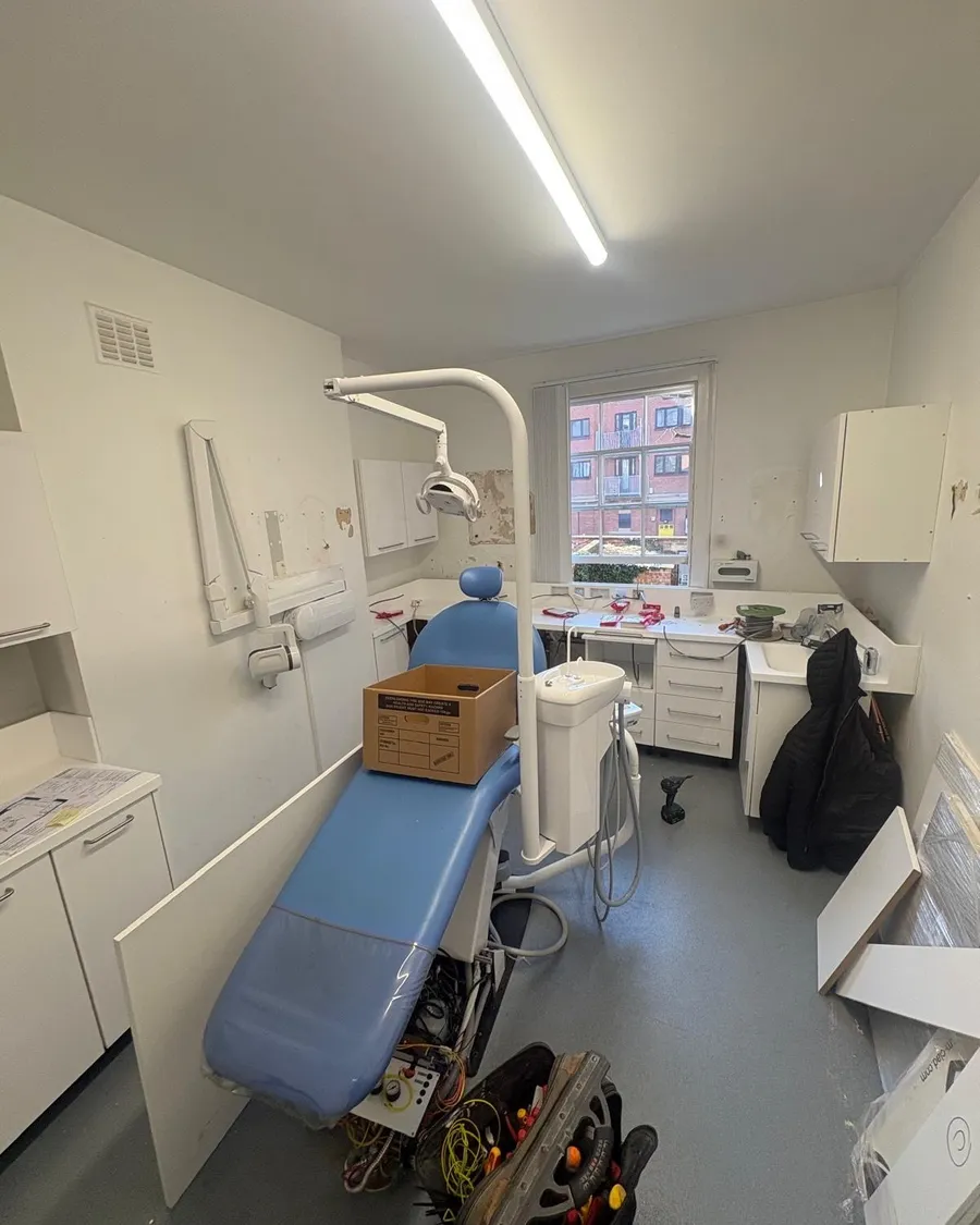Dental surgery mid-fit-out with new linear LED lighting overhead